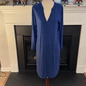 Southern Tide Blue Long Sleeve Split-Neck Dress | Women’s Medium